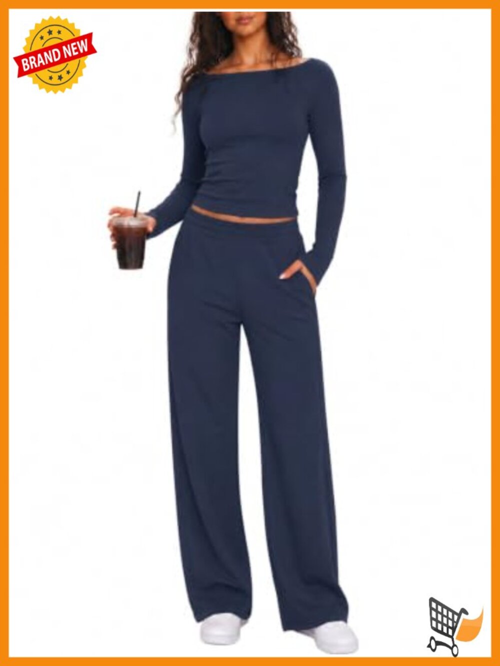 2 Piece Lounge Set Women Crop Top Wide Leg Pants Cotton Spandex